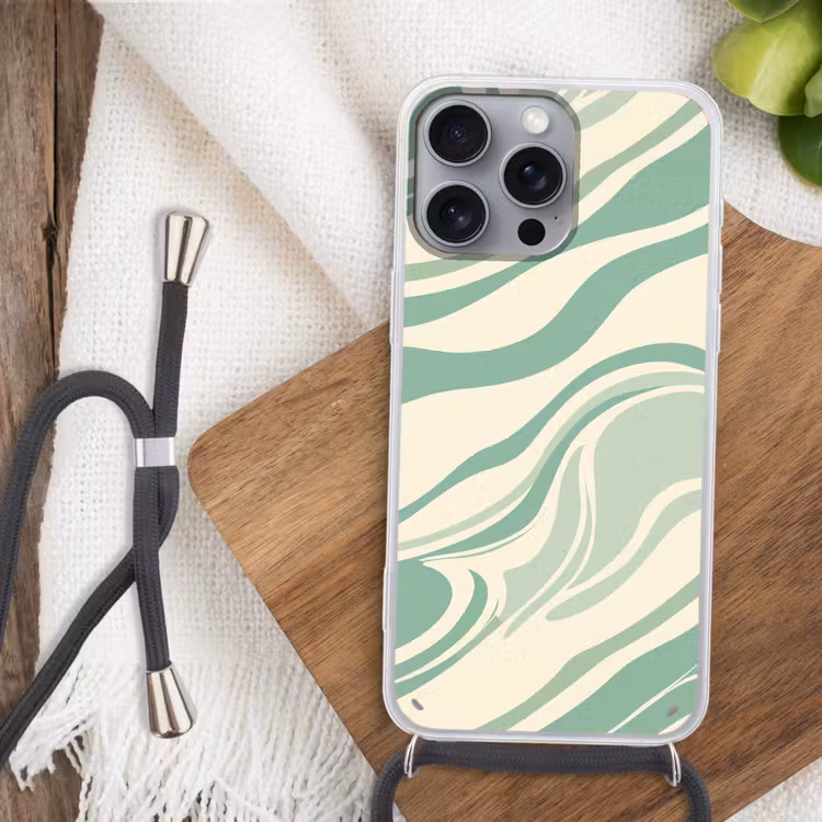 Organische lijnen - Mintgroen - Marmer Hoesje iPhone 16 Pro Max met koord klein -sfeer4