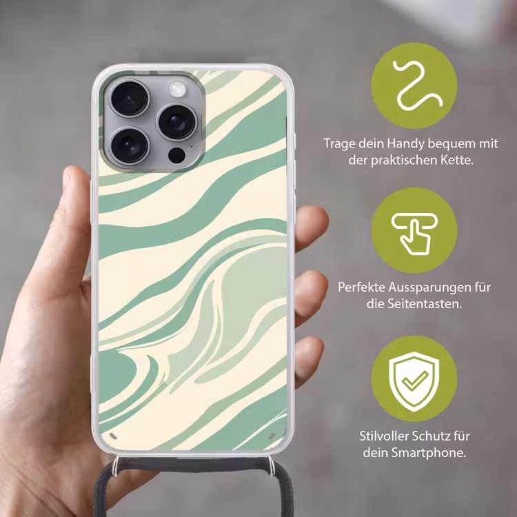 Organische lijnen - Mintgroen - Marmer Hoesje iPhone 16 Pro Max met koord klein -sfeer2_DE