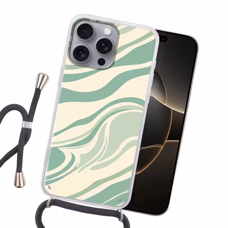Organische lijnen - Mintgroen - Marmer Hoesje iPhone 16 Pro Max met koord klein -sfeer1