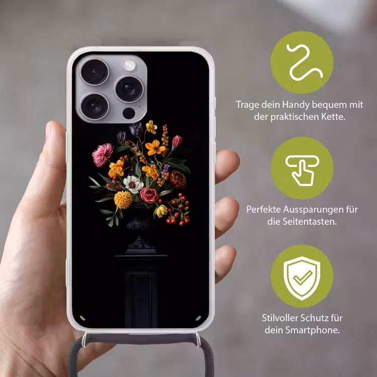 Sierlijk - Boeket - Bladeren Hoesje iPhone 16 Pro Max met koord klein -sfeer2_DE