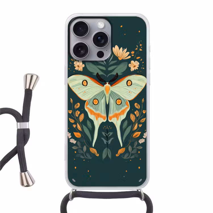 Sierlijk - Vlinder - Groen - Bladeren Hoesje iPhone 16 Pro Max met koord klein -3d