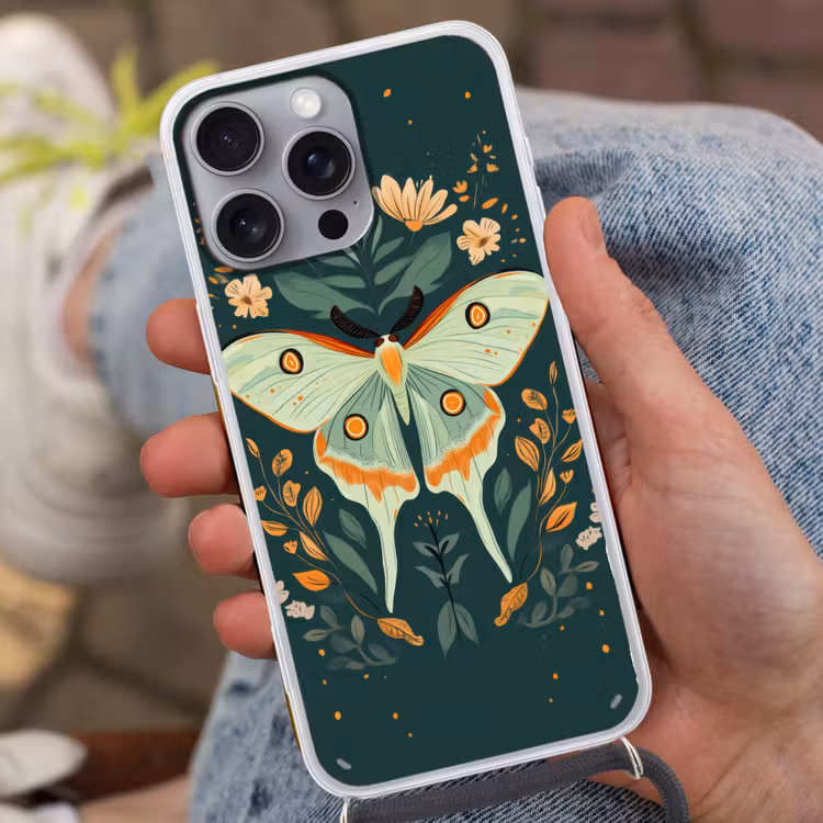 Sierlijk - Vlinder - Groen - Bladeren Hoesje iPhone 16 Pro Max met koord klein -sfeer3