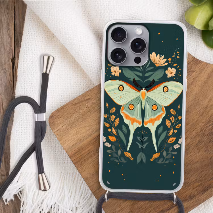 Sierlijk - Vlinder - Groen - Bladeren Hoesje iPhone 16 Pro Max met koord klein -sfeer4