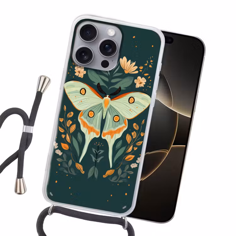 Sierlijk - Vlinder - Groen - Bladeren Hoesje iPhone 16 Pro Max met koord klein -sfeer1