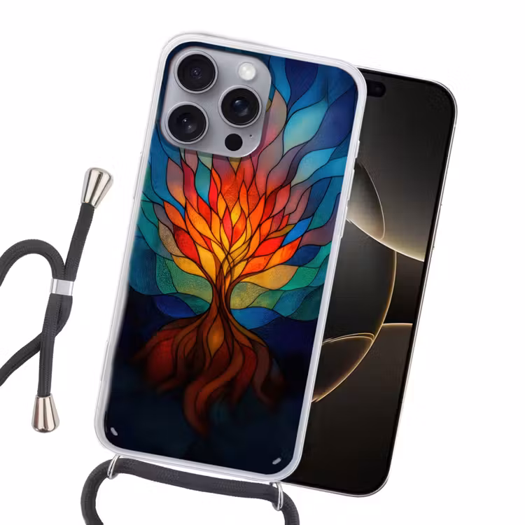 Sierglas - Boom - Rood - Vlakken Hoesje iPhone 16 Pro Max met koord klein -sfeer1