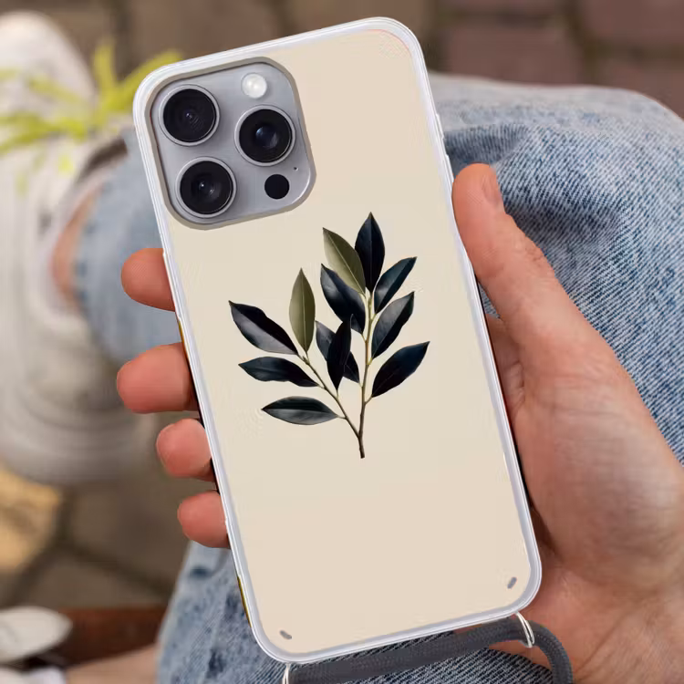 Ovaal - Olijfgroen - Simpel Hoesje iPhone 16 Pro Max met koord klein -sfeer3