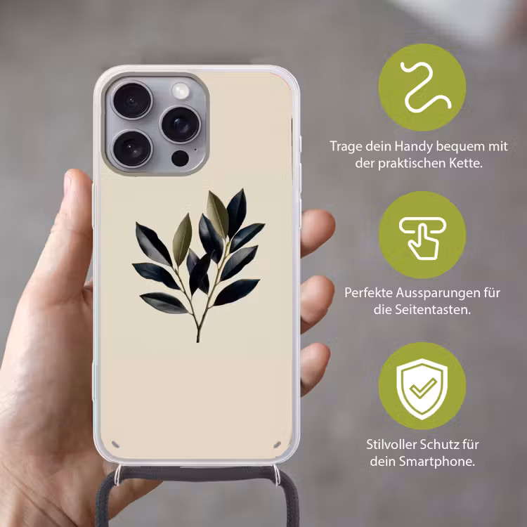 Ovaal - Olijfgroen - Simpel Hoesje iPhone 16 Pro Max met koord klein -sfeer2_DE