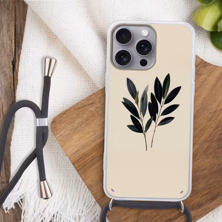 Ovaalvormige bladeren - Diep groen - Symmetrisch Hoesje iPhone 16 Pro Max met koord klein -sfeer4