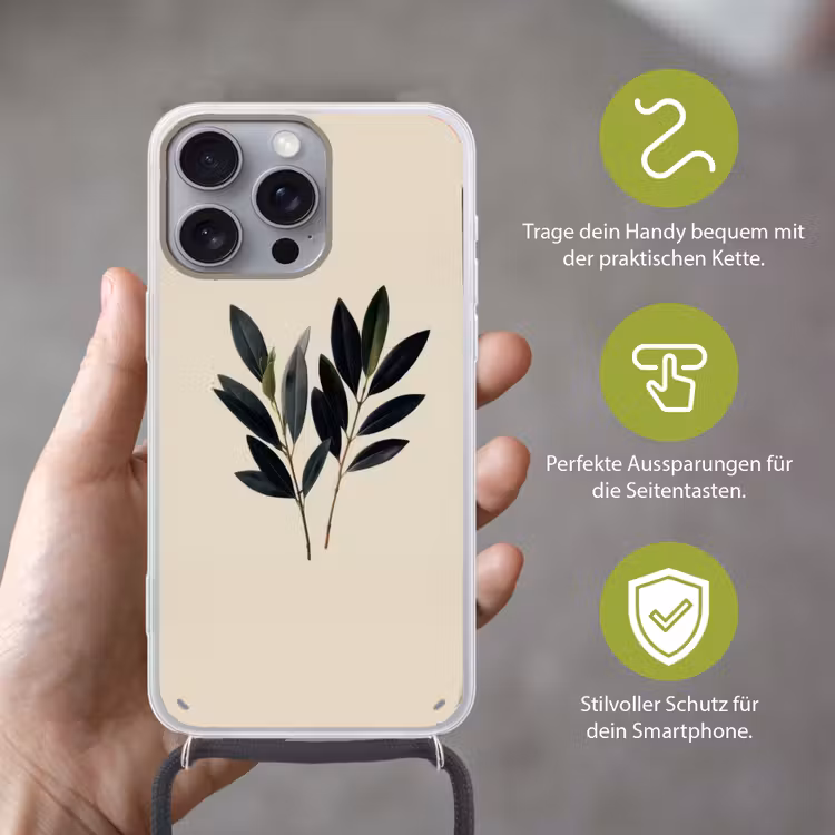 Ovaalvormige bladeren - Diep groen - Symmetrisch Hoesje iPhone 16 Pro Max met koord klein -sfeer2_DE