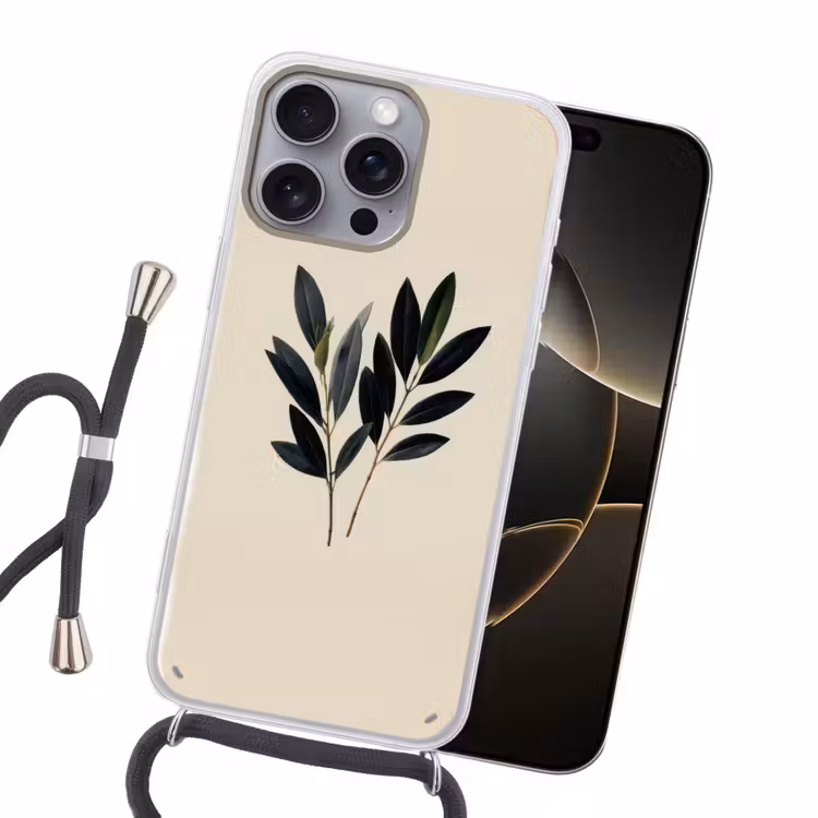 Ovaalvormige bladeren - Diep groen - Symmetrisch Hoesje iPhone 16 Pro Max met koord klein -sfeer1