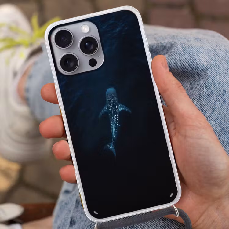 Oceaan - Walvishaai - Donkerblauw - Vlekken Hoesje iPhone 16 Pro Max met koord klein -sfeer3