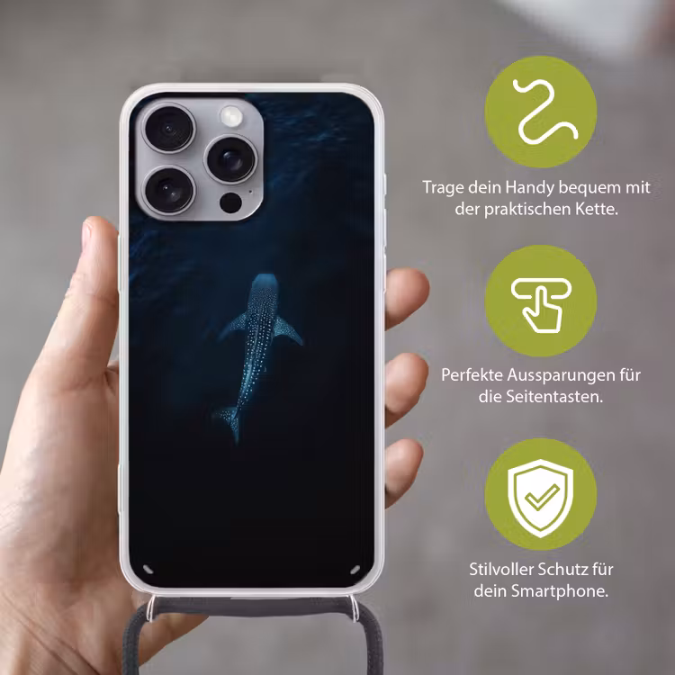 Oceaan - Walvishaai - Donkerblauw - Vlekken Hoesje iPhone 16 Pro Max met koord klein -sfeer2_DE