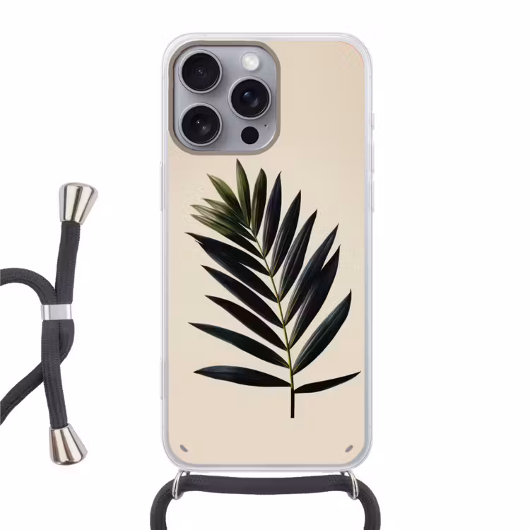 Palmblad - Donkere bladen - Subtiel Hoesje iPhone 16 Pro Max met koord klein -3d