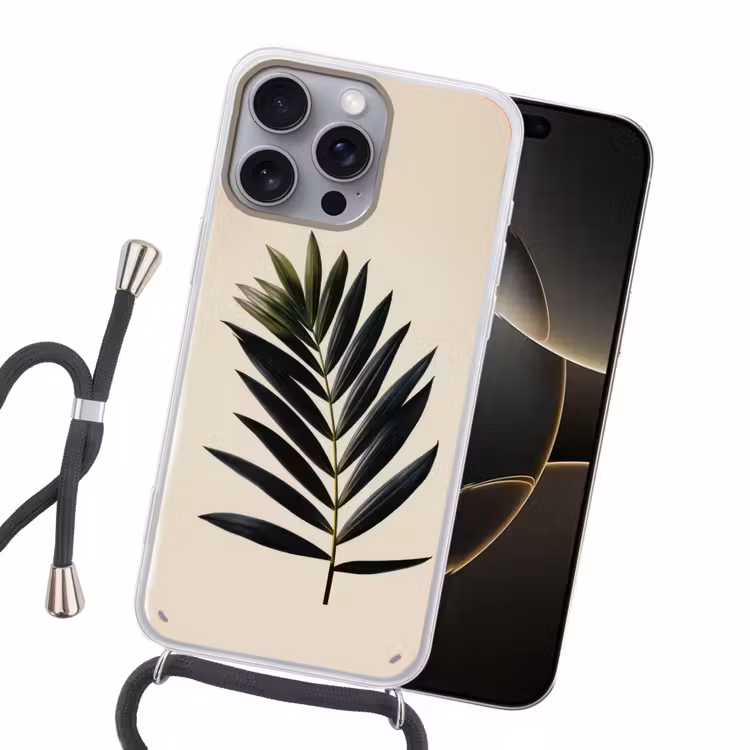Palmblad - Donkere bladen - Subtiel Hoesje iPhone 16 Pro Max met koord klein -sfeer1