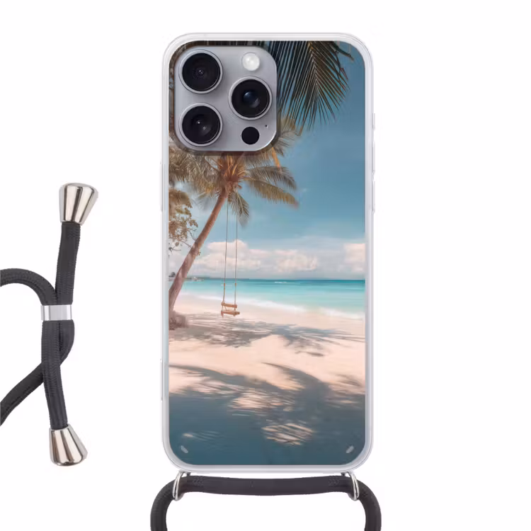 Palmboom - Schommel - Strand - Lucht Hoesje iPhone 16 Pro Max met koord klein -3d