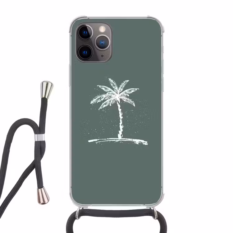Palmboom - Wit - Groen - Tropisch Hoesje iPhone 12 Pro met koord klein -3d