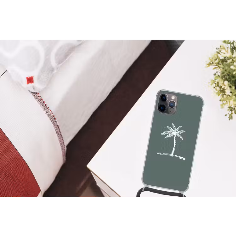 Palmboom - Wit - Groen - Tropisch Hoesje iPhone 12 Pro met koord klein -kamer