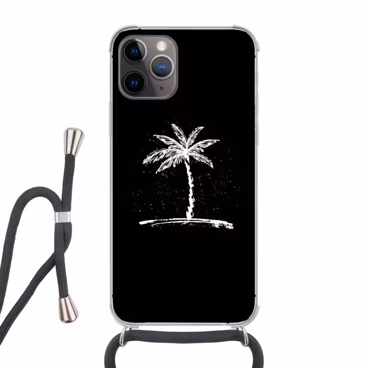 Palmboom - Wit - Zwart - Tropisch Hoesje iPhone 12 Pro met koord klein -3d