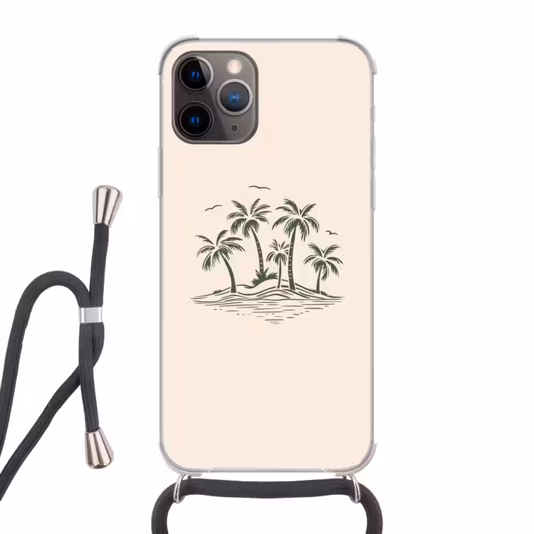 Palmbomen - Strand - Beige - Groen - Tropisch Hoesje iPhone 12 Pro met koord klein -3d