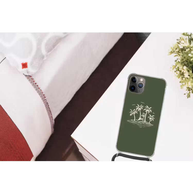 Palmbomen - Strand - Groen - Beige - Tropisch Hoesje iPhone 12 Pro met koord klein -kamer