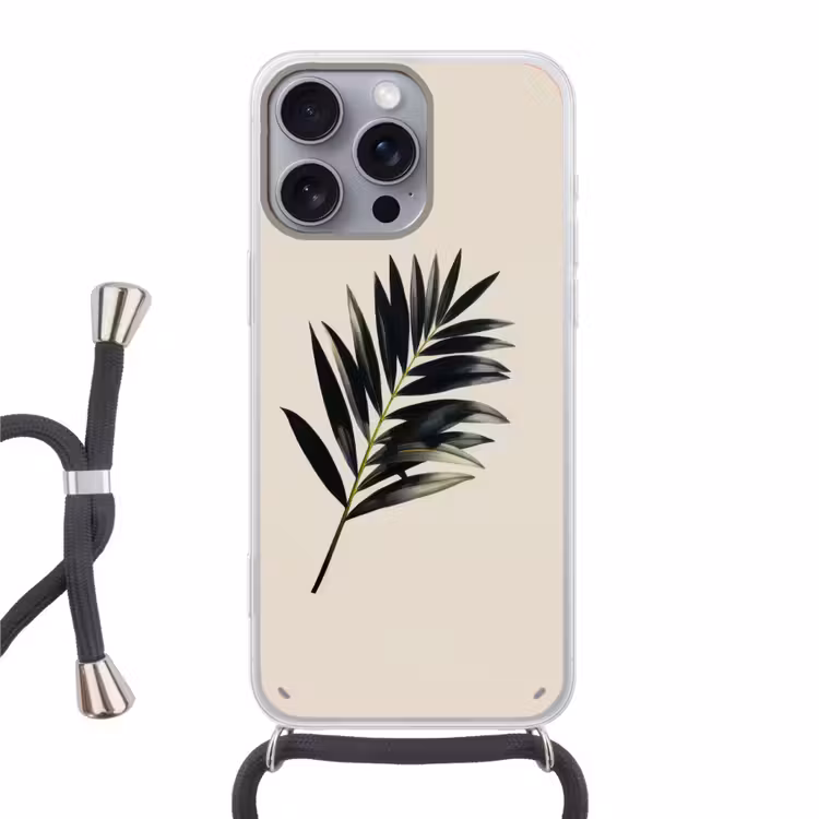 Palmblad - Subtiel - Groen - beige Hoesje iPhone 16 Pro Max met koord klein -3d