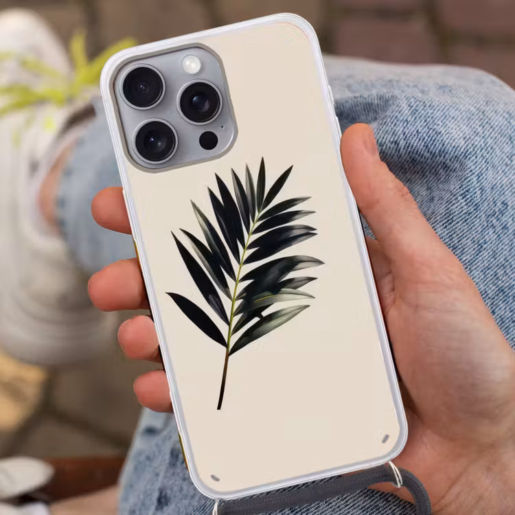 Palmblad - Subtiel - Groen - beige Hoesje iPhone 16 Pro Max met koord klein -sfeer3