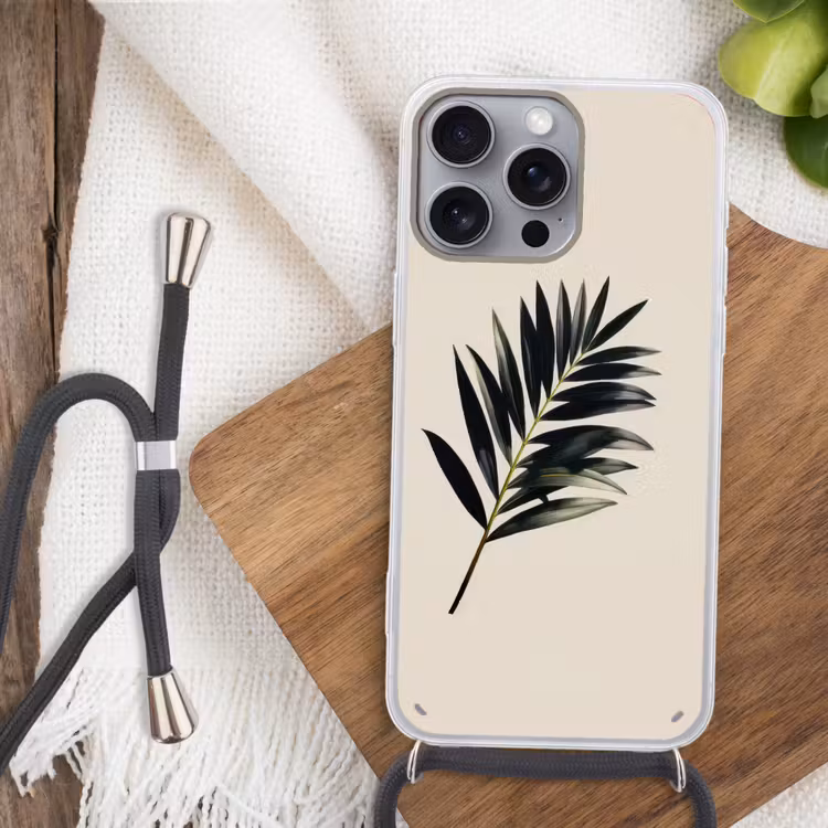 Palmblad - Subtiel - Groen - beige Hoesje iPhone 16 Pro Max met koord klein -sfeer4