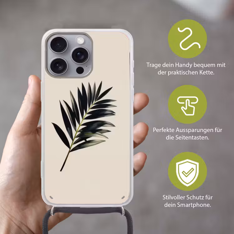 Palmblad - Subtiel - Groen - beige Hoesje iPhone 16 Pro Max met koord klein -sfeer2_DE