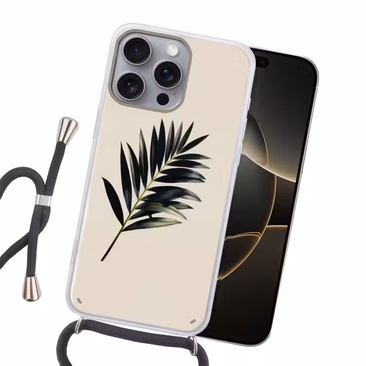 Palmblad - Subtiel - Groen - beige Hoesje iPhone 16 Pro Max met koord klein -sfeer1