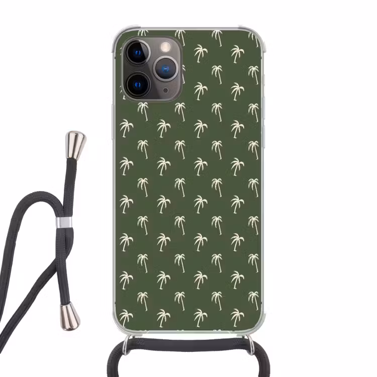 Palmboom patroon - Groen - Beige - Zomer Hoesje iPhone 12 Pro met koord klein -3d