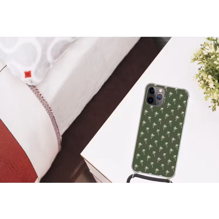 Palmboom patroon - Groen - Beige - Zomer Hoesje iPhone 12 Pro met koord klein -kamer