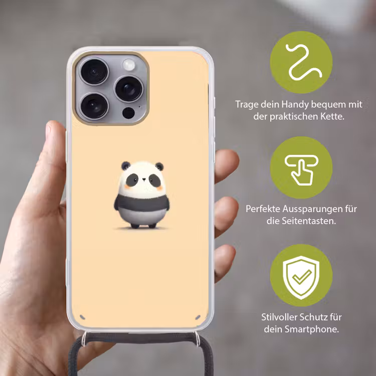 Panda - Beige - Minimalistisch Hoesje iPhone 16 Pro Max met koord klein -sfeer2_DE