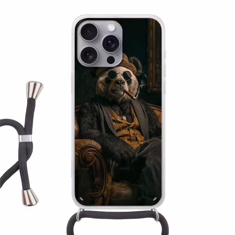 Panda - Hoed - Bril - Pak Hoesje iPhone 16 Pro Max met koord klein -3d