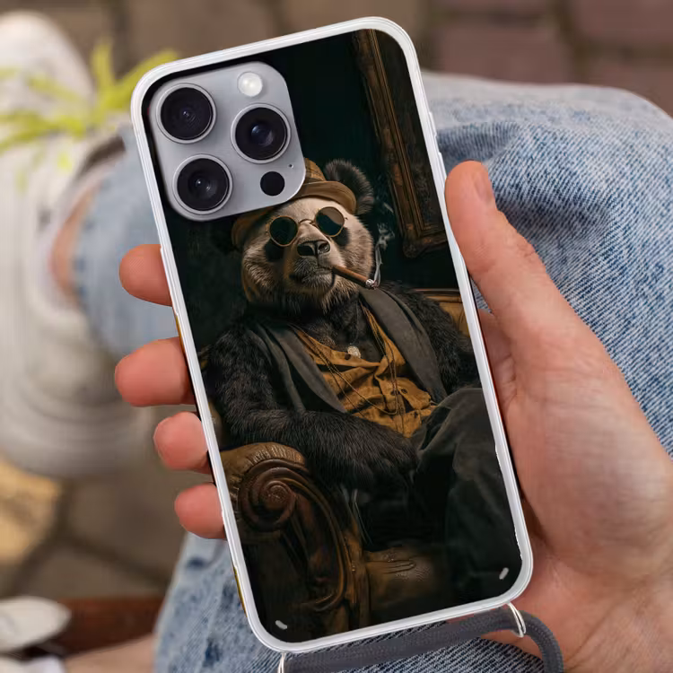 Panda - Hoed - Bril - Pak Hoesje iPhone 16 Pro Max met koord klein -sfeer3