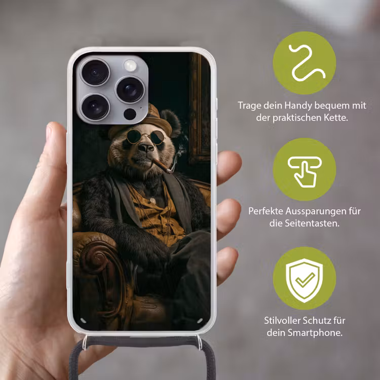 Panda - Hoed - Bril - Pak Hoesje iPhone 16 Pro Max met koord klein -sfeer2_DE