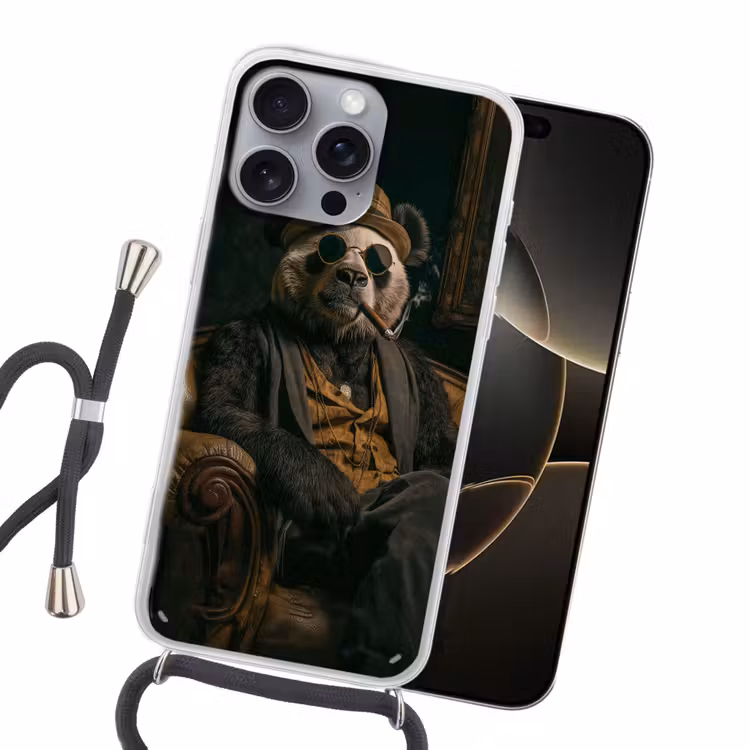 Panda - Hoed - Bril - Pak Hoesje iPhone 16 Pro Max met koord klein -sfeer1