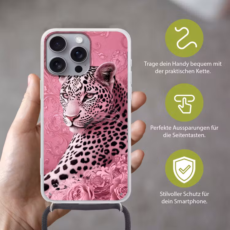 Panter - Luxe - Roze Hoesje iPhone 16 Pro Max met koord klein -sfeer2_DE