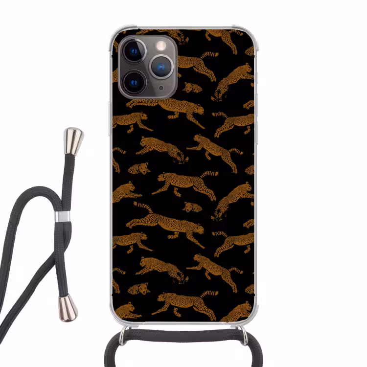 Panters - Patroon - Dieren - Zwart - Bruin Hoesje iPhone 12 Pro met koord klein -3d