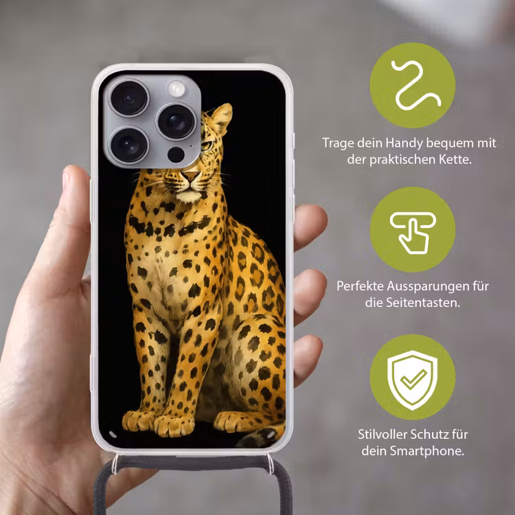 Panter - Realistisch - Bruin Hoesje iPhone 16 Pro Max met koord klein -sfeer2_DE