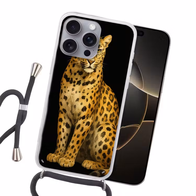 Panter - Realistisch - Bruin Hoesje iPhone 16 Pro Max met koord klein -sfeer1