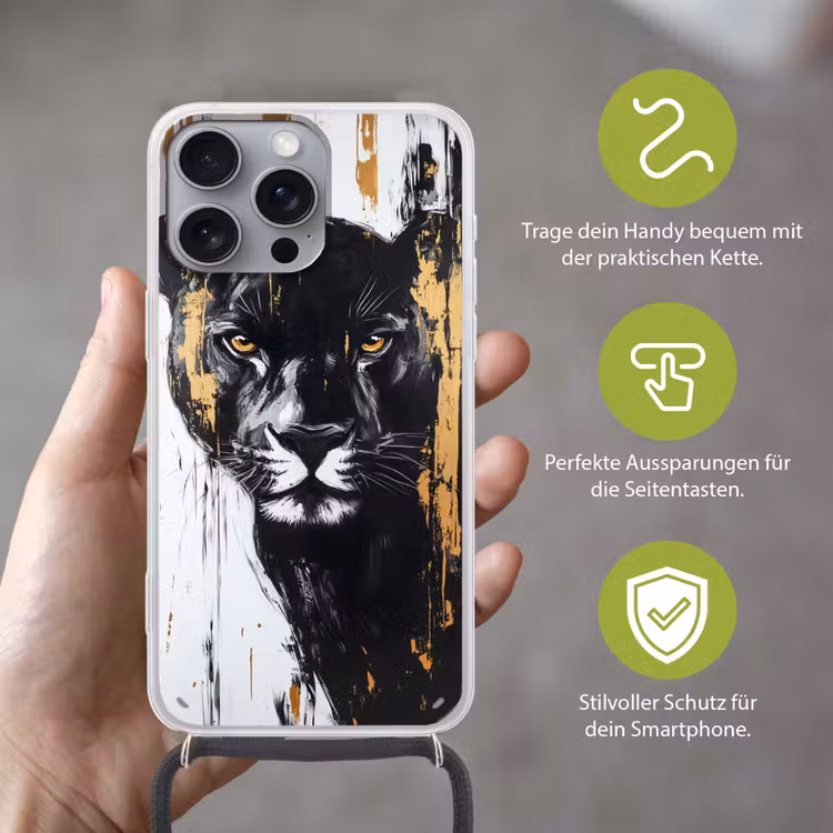 Panter - Zwart - Abstract - Verfstreken Hoesje iPhone 16 Pro Max met koord klein -sfeer2_DE