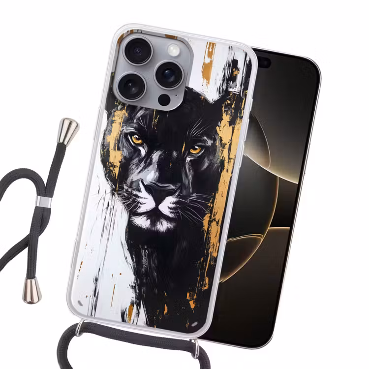 Panter - Zwart - Abstract - Verfstreken Hoesje iPhone 16 Pro Max met koord klein -sfeer1