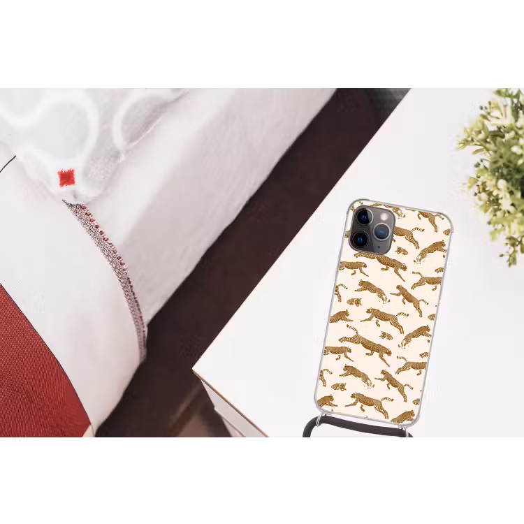 Panters - Dieren - Beige - Bruin - Patroon Hoesje iPhone 12 Pro met koord klein -kamer