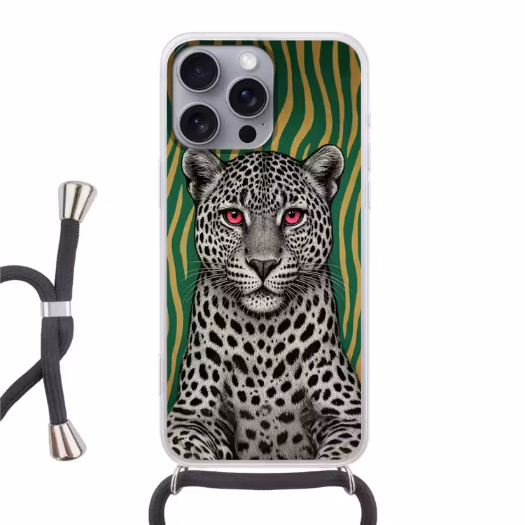 Panter - Zebrapatroon - Groen Hoesje iPhone 16 Pro Max met koord klein -3d