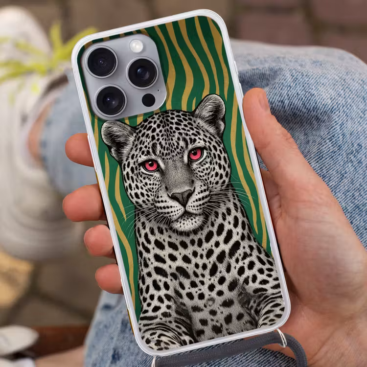 Panter - Zebrapatroon - Groen Hoesje iPhone 16 Pro Max met koord klein -sfeer3