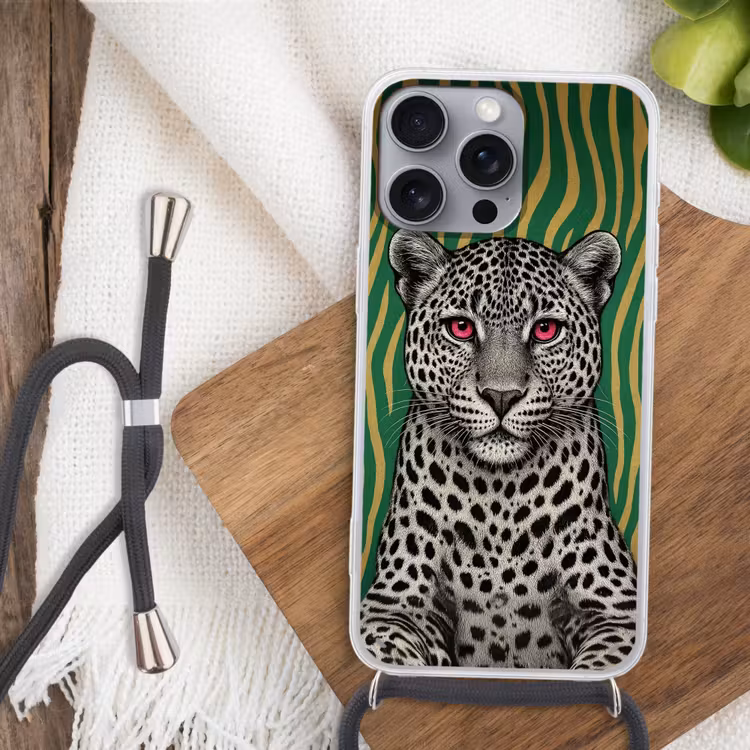 Panter - Zebrapatroon - Groen Hoesje iPhone 16 Pro Max met koord klein -sfeer4