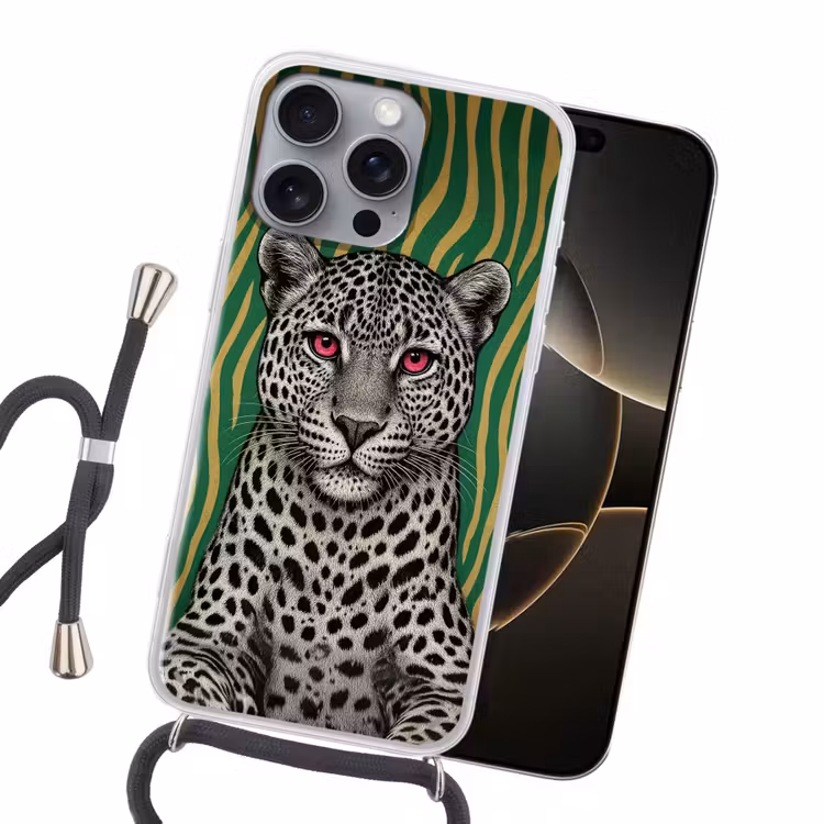 Panter - Zebrapatroon - Groen Hoesje iPhone 16 Pro Max met koord klein -sfeer1
