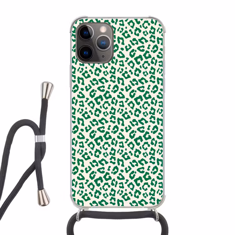 Panterprint - Groen - Beige - Dierenprint Hoesje iPhone 12 Pro met koord klein -3d