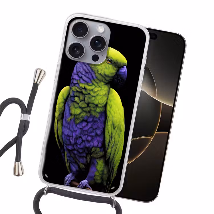 Papegaai - Veren - Opvallend - Groen Hoesje iPhone 16 Pro Max met koord klein -sfeer1