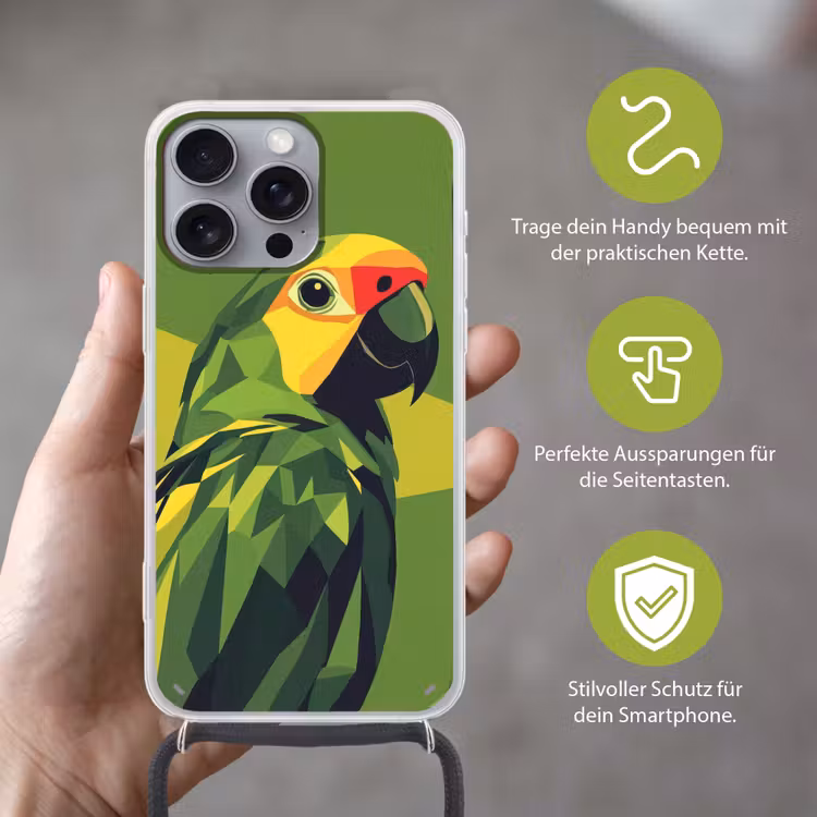 Papegaai - Groen - Snavel - Abstract Hoesje iPhone 16 Pro Max met koord klein -sfeer2_DE